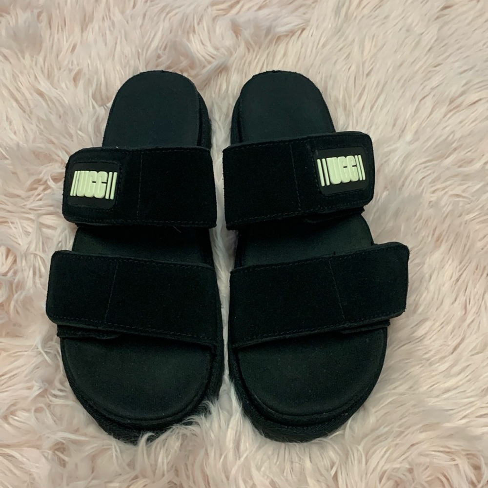 UGG Greer Black Suede Upper Velcro Slides